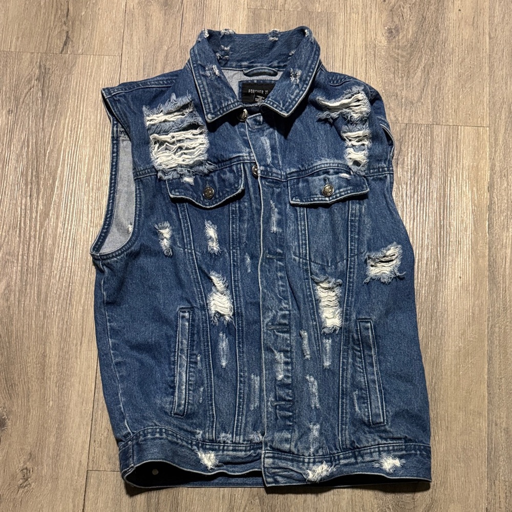 Forever 21 Blue Distressed Vest